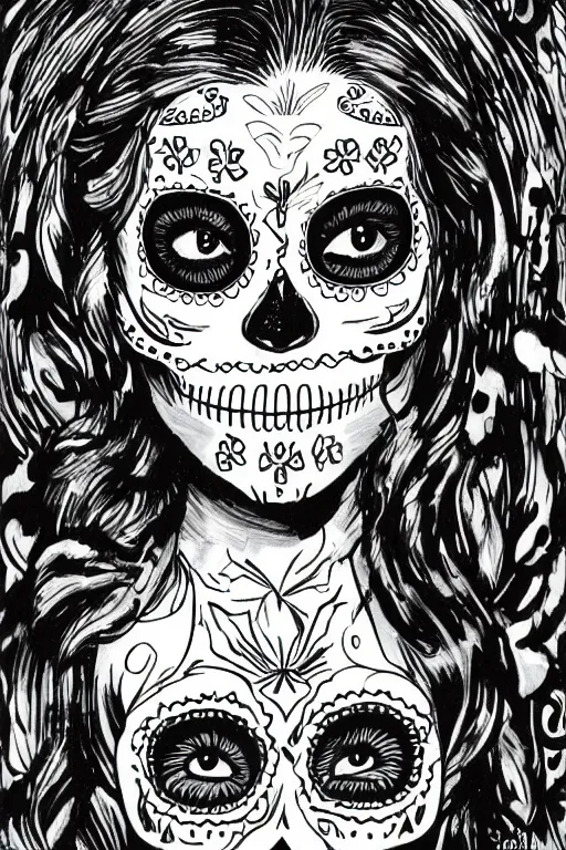 Prompt: illustration of a sugar skull day of the dead girl, art by earl moran