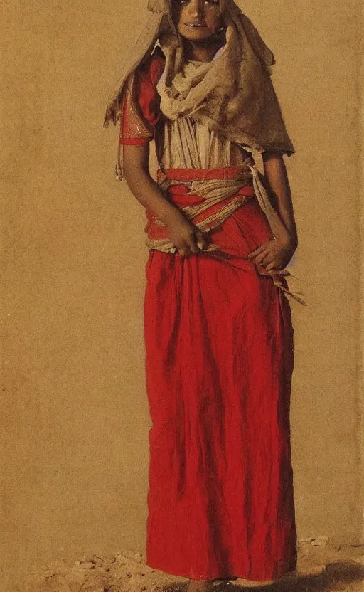 Image similar to berber girl wearing red garment, orientalism