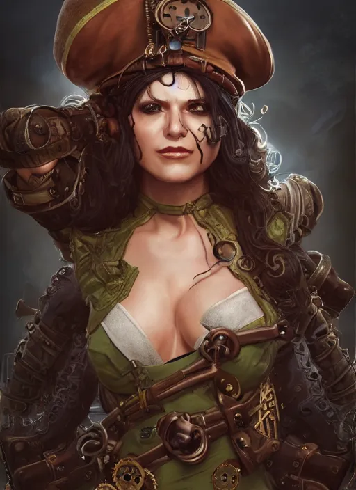 Image similar to steampunk pirate portrait of shehulk, hyper detailed, digital art, cinematic lighting, studio quality, smooth render, unreal engine 5, octane rendered, art style by klimt and nixeu and ian sprigger and wlop and krenz cushart.