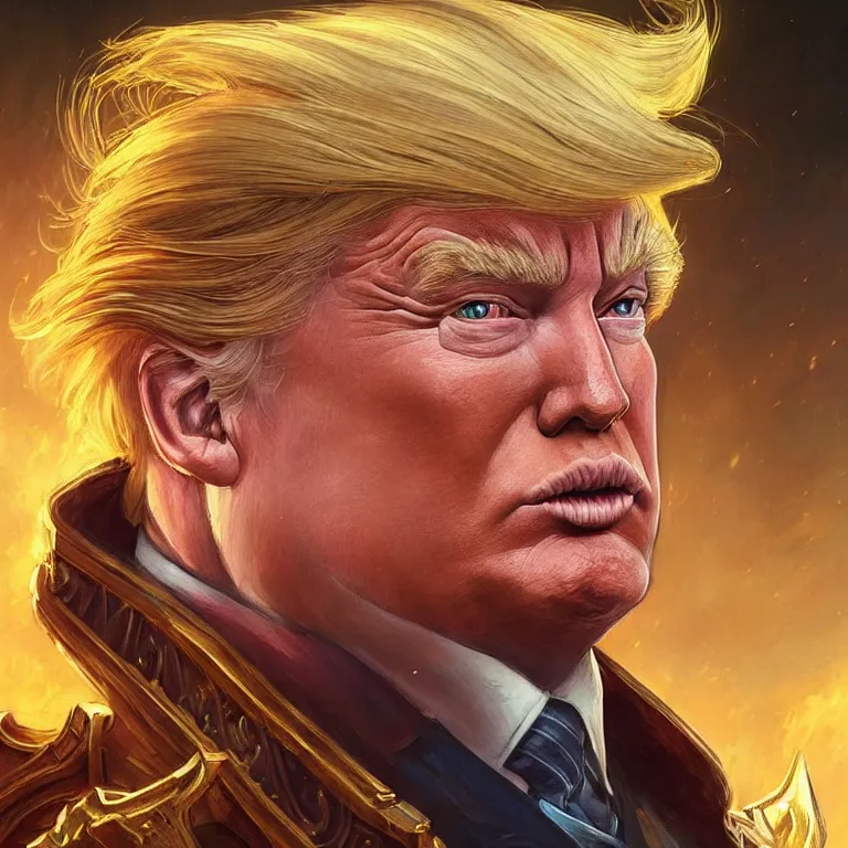 Prompt: a highly detailed character portrait of Donald Trump as a World of Warcraft character, intricate, digital painting, artstation, concept art, smooth, sharp focus, illustration, art by artgerm and greg rutkowski and alphonse mucha