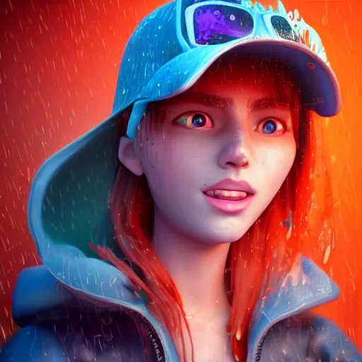 Image similar to cartoon portrait made out of rain, realistic, highly detailed, neon, rendered in octane, unreal engine, rain, beautiful, trending on artstation, emotional