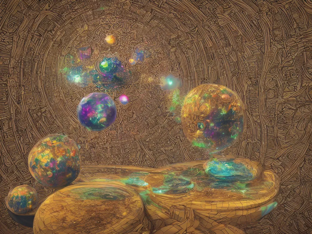 Image similar to The universe is a spheroid region 705 meters in diameter, 3d render, Sunlight Study, by Carducius Ream and ((((Lisa Frank)))), Art Nouveau, 8k, extreme detail, sharp focus, octane render