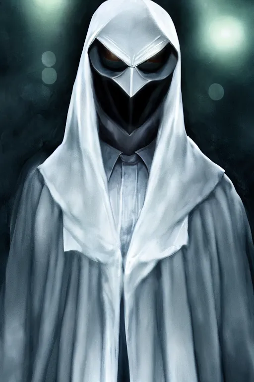 Image similar to characters portrait of Moon Knight mixed with Neo from Matrix movie by Alyssa Monks, full-shot, merged character, Full body shot, cinematic opening shot, 4k, highly detailed, cinematic lighting