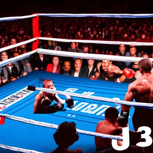 Image similar to realistic photo of a boxing match with many people in the stands