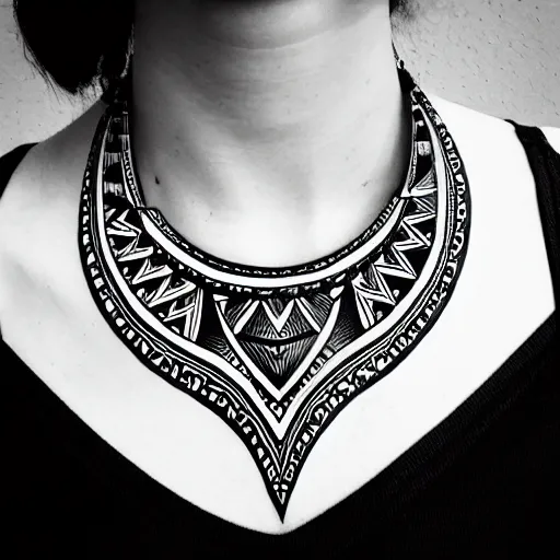 Image similar to black and white illustration collar tattoo neckpiece creative design on paper ornate bold lines tribal