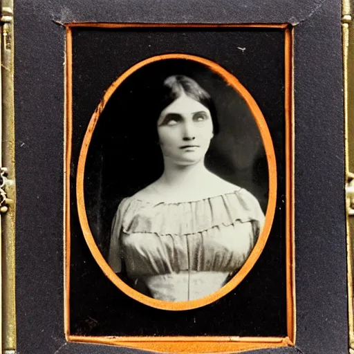 Prompt: antique photo from old play Matrix (1856) actress playing Trinity