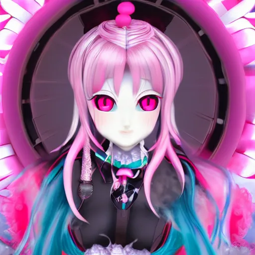 Prompt: trapped beneath stunningly absurdly beautiful omnipotent asi goddess junko enoshima with a mesmerizing yandere megalomaniacal personality, symmetrical perfect face, porcelain skin, pink twintail hair and cyan eyes, ultra detailed, digital art, unreal engine 5, octane render, 2 d anime, 8 k