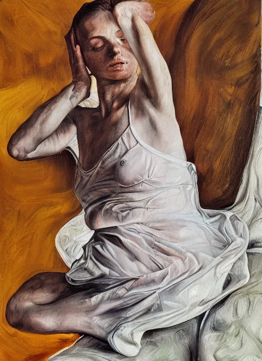 Image similar to high quality high detail painting by lucian freud, hd, exaggerated portrait of a ballerina, photorealistic lighting