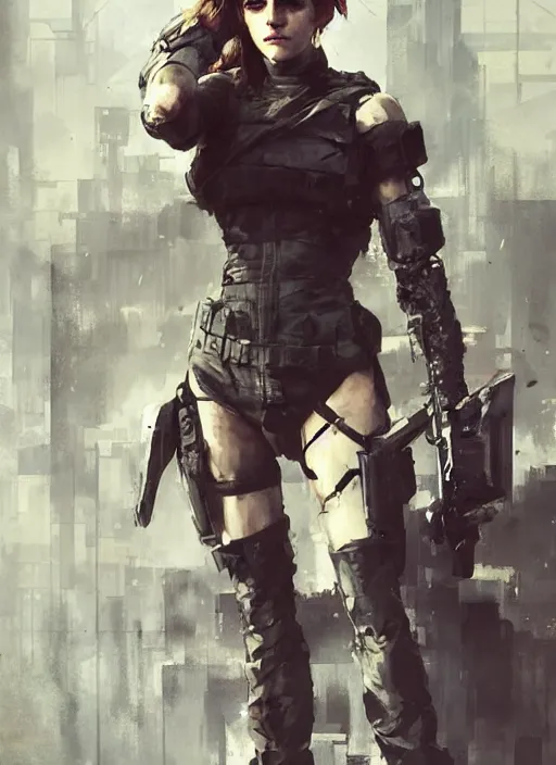 Image similar to emma watson wearing metal gear armor dramatic lighting cinematic cinematic lighting art by Richard Schmid by Yoji Shinkawa by greg rutkowski by Sandra Chevrier by Jeremy Lipking