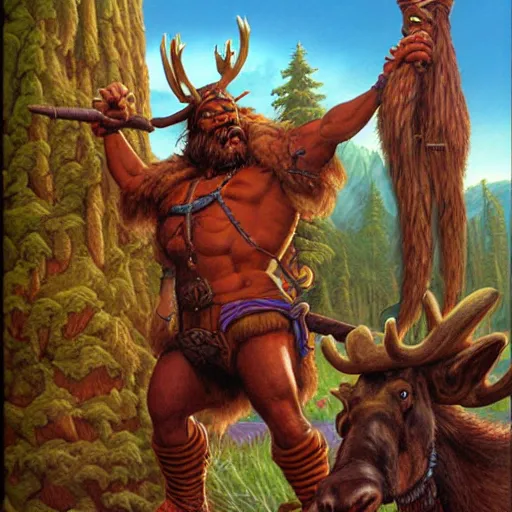 Prompt: anthropomorphic moose barbarian humanoid by tim hildebrandt, pirate ship, sea, fantasy