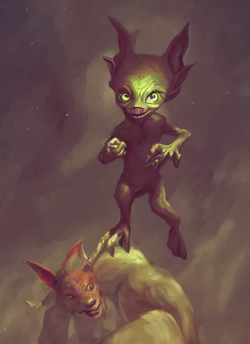 Prompt: Tiny Goblin with no legs riding a giant wolf, digital painting, 8k, HD