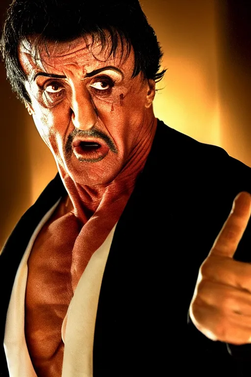 Prompt: sylvester stallone as edgar allen poe, cinematic, dramatic, mood lighting