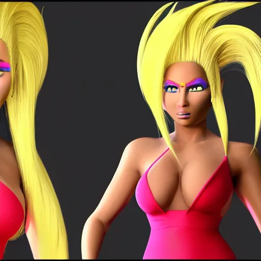 Prompt: Nicki Minaj turning to super Saiyan, 3d render,