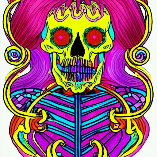 Image similar to Skeleton in the style of lisa frank