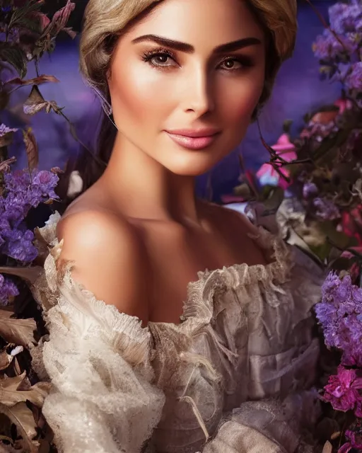 Image similar to Olivia Culpo as milady de winter, styling by Tom Eerebout & Sandra Amador, clear makeup, clean hair, dry skin, clear skin, airbrushed, bright eye makeup, warrior body, photo by mario testino, 8k octane render, cinematic, hyper detailed, micro details, insanely detailed, trending on artstation, concept art