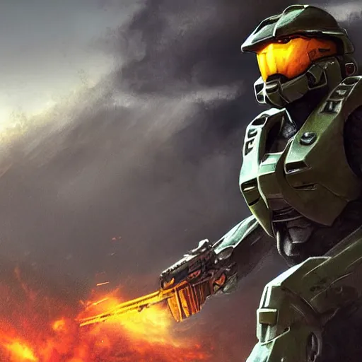 Image similar to Master Chief, Halo 3, Trending artstation, cinematográfica, digital Art