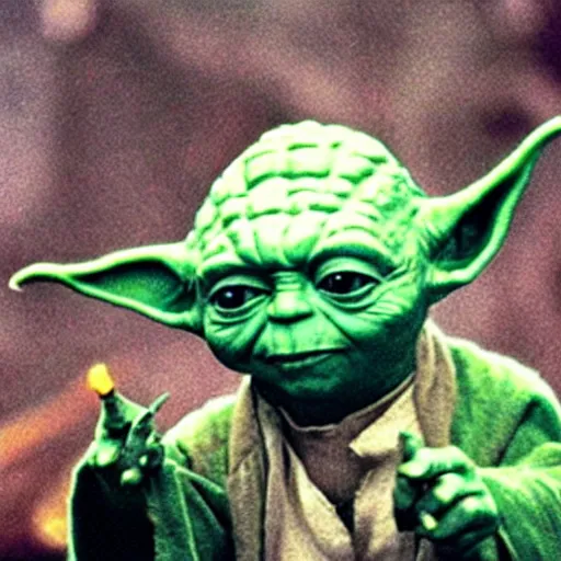 Prompt: yoda perfoming at woodstock