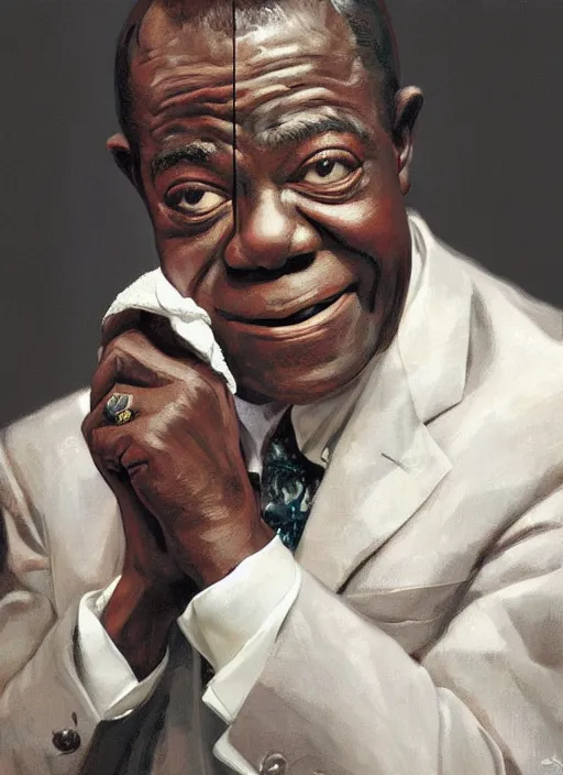 Prompt: a portrait of louis armstrong holding a white handkerchief, by jonathan yeo, dramatic lighting, highly detailed digital painting