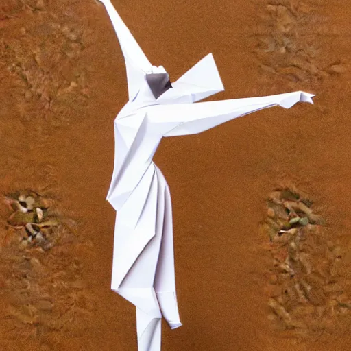 Image similar to origami dancer in white paper, 3 d render, ultra - detailed, on white background, studio shot