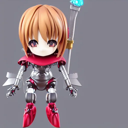 Image similar to cute chibi pvc figure of a robot girl, knight armor, energetic, anime, vray