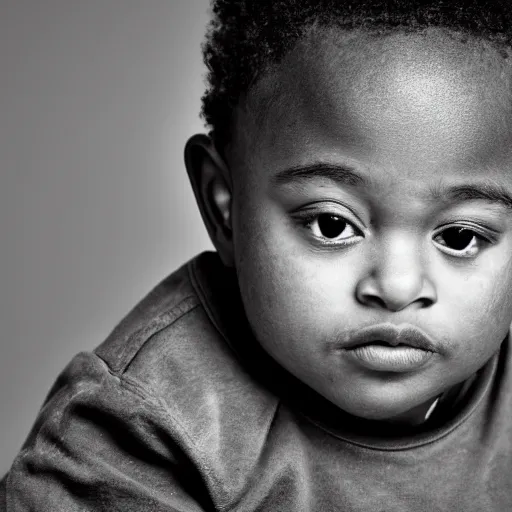 Image similar to the face of young juice wrld at 1 years old, black and white portrait by julia cameron, chiaroscuro lighting, shallow depth of field, 8 0 mm, f 1. 8