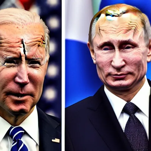 Image similar to biden and putin are in big pain while handshacking each other