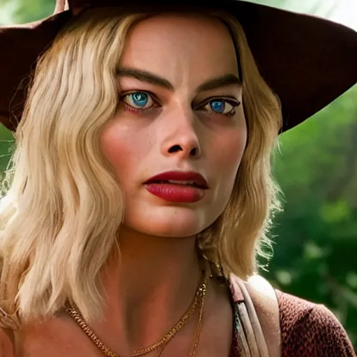 Prompt: Margot Robbie as Indiana Jones, cinematic, realistic, detailed, portrait