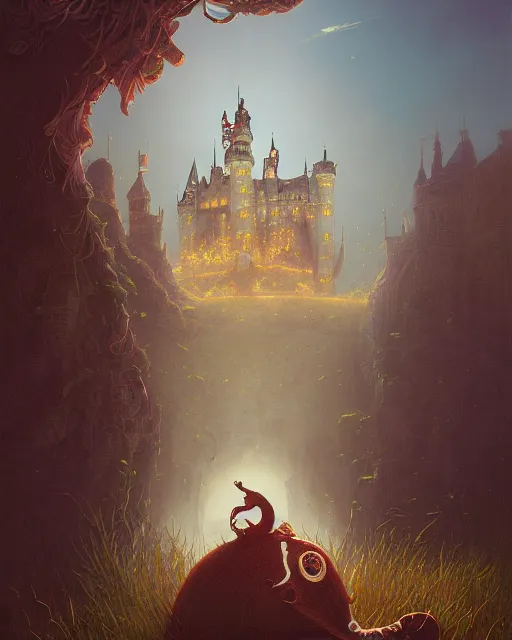 Prompt: highly detailed surreal vfx portrait antropomorphic rat holding guitar looking castle in the distance stephen bliss unreal engine greg rutkowski loish, rhads, beeple, makoto shinkai and lois van baarle ilya kuvshinov rossdraws, tom bagshaw, alphonse mucha, global illumination, detailed and intricate environment