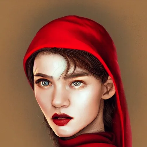 Image similar to elf female portrait, red scarf, hatched ear, golden earring, white background, by horace hsu, tony sart, miles johnston, highly detailed, digital illustration, concept art, trending on artstation