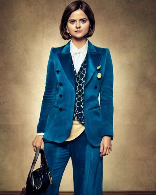 Image similar to Jenna Coleman as the Doctor, velvet blazer, waistcoat, Doctor Who