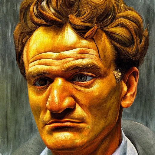 Prompt: high quality high detail painting by lucian freud, hd, portrait of yellow tarantino