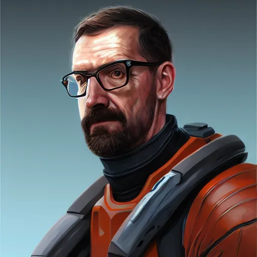 Image similar to portrait of gordon freeman wearing hev suit, highly detailed, digital painting, artstation, concept art, smooth, sharp focus, illustration, by bartek fedyczak, erak note, tooth wu, neil richards, kan liu, siwoo kim, jisu choe