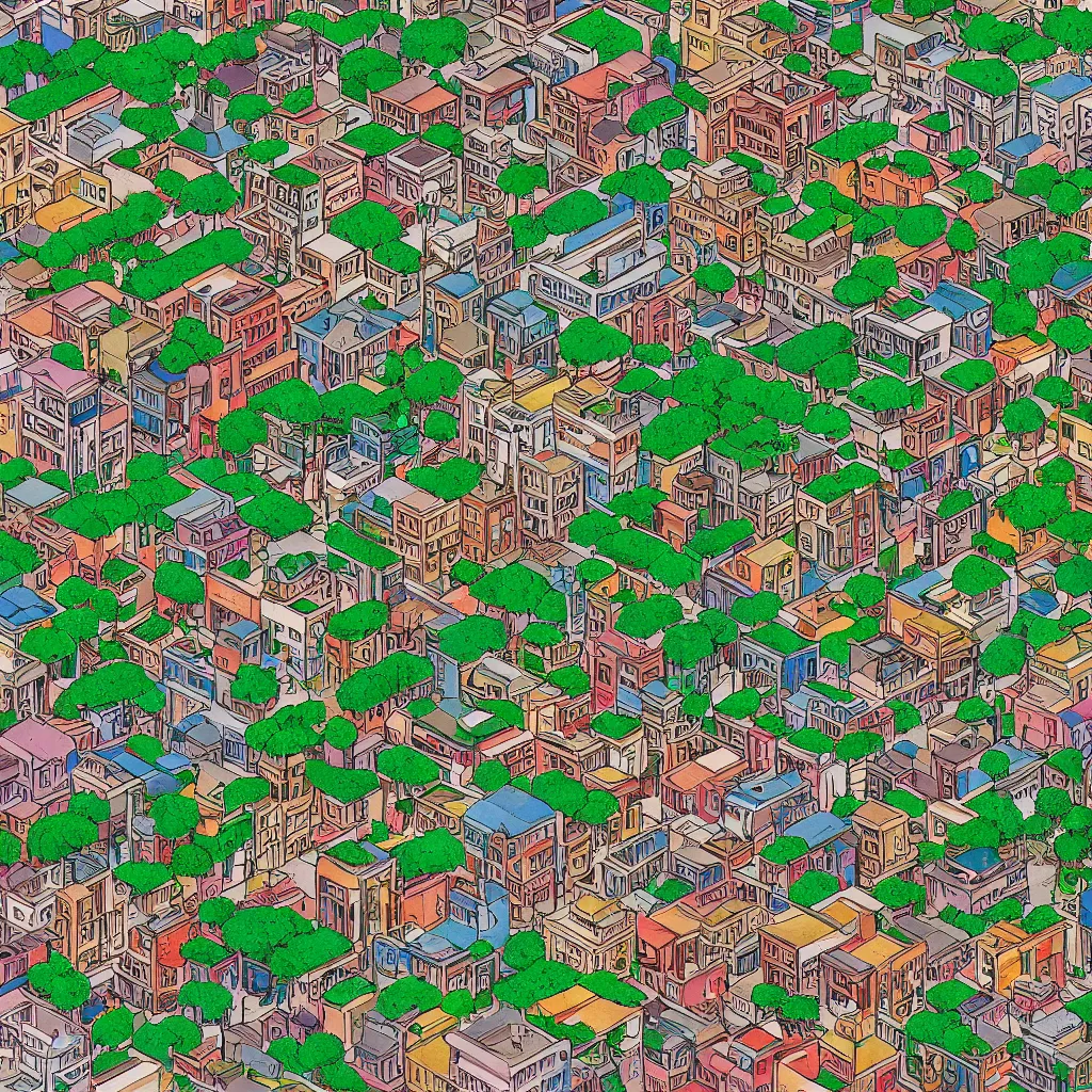 Image similar to a view of a rhodesian city in the style of studio ghibli