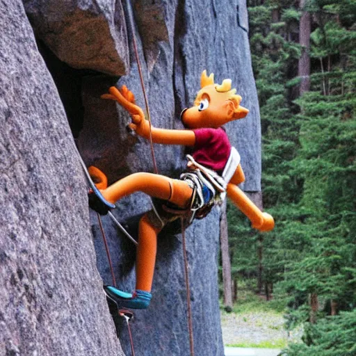 Prompt: Calvin and Hobbes rock climbing