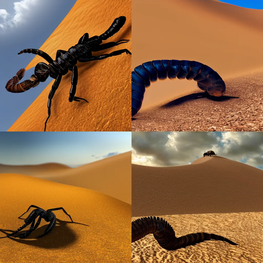 Prompt: A Giant Scorpion Tail Coming Out Of A Huge Hill In A Desert, 4K, HD
