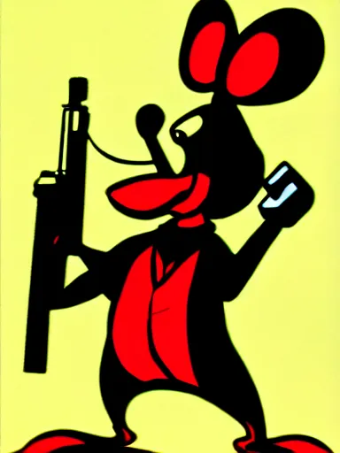 Image similar to an anthropomorphic mouse holding two guns, art by frank miller