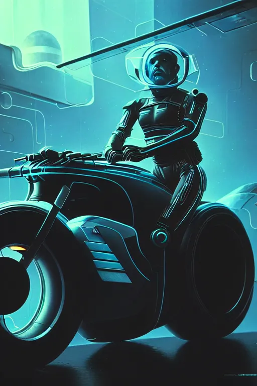 Prompt: futuristic motorcycle, 1 9 8 0 s science fiction, 1 9 7 0 s science fiction, alien 1 9 7 9, cyberpunk, 3 d oil painting, depth perception, 4 k, artstation