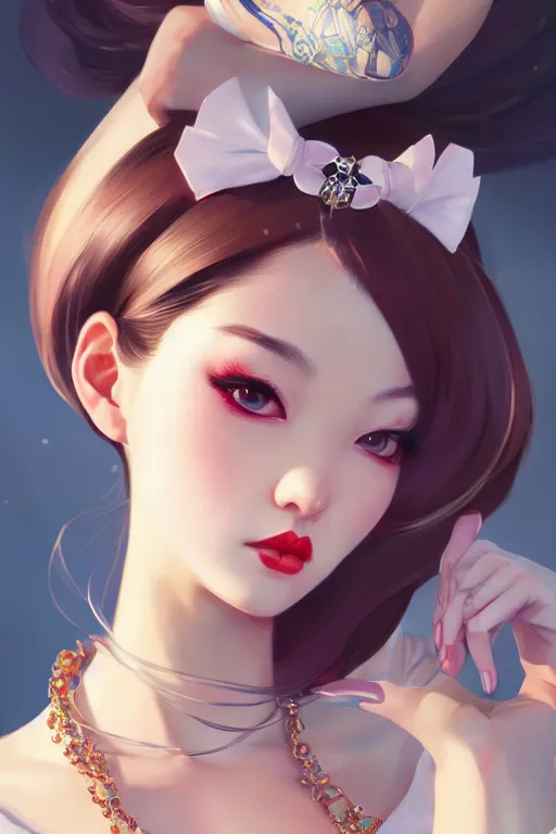 Image similar to a pin up and beautiful fashion charming dreamlke japan girl with lv jewelry, character art, art by artgerm lau and wlop and and ilya kuvshinov and john singer sargent, hyperdetailed, 8 k realistic, symmetrical, frostbite 3 engine, cryengine, dof, trending on artstation, digital art