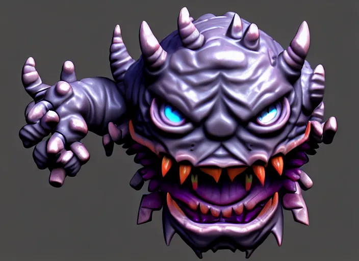 Image similar to raging oni beholder head, stylized stl, 3 d render, activision blizzard style, hearthstone style, darksiders art style