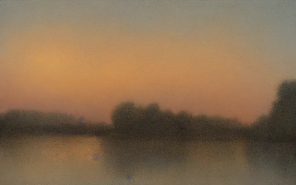 Prompt: tonalism nonviolent alpenglow view from the river of an intricate elaborate round library designed by frank llloyd wright