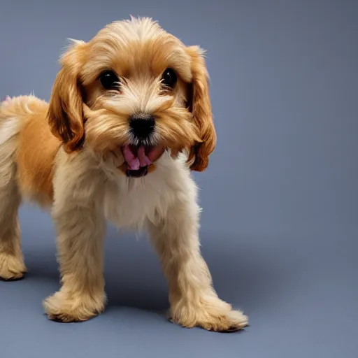 Prompt: photo of maltese puppy dog standing on hind leg begging for food, photorealistic