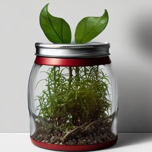 Prompt: a jar with a variety of beautiful plants inside, art