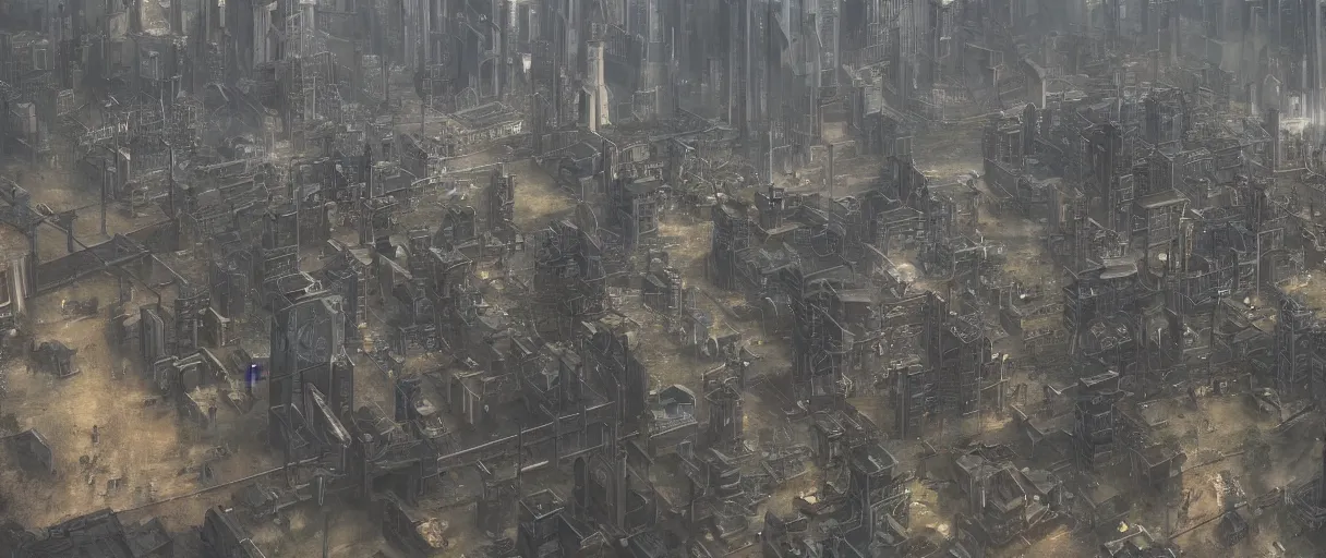 Image similar to dystopian city surrounded by large gates