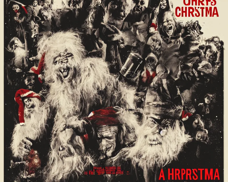 Prompt: a horror movie poster about Christmas
