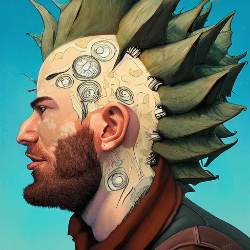 Prompt: humandesign mohawk projector portrait by gaston bussierre and charles vess and james jean and erik jones and rhads, inspired by rick and morty, epic, funny, huge scale, beautiful fine face features, intricate high details, sharp, ultradetailed
