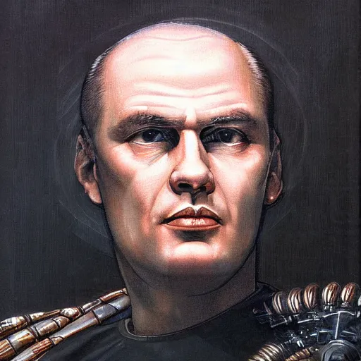 Image similar to Alexei Alexeyevich Venediktov portrait in Hans Ruedi Giger artstyle