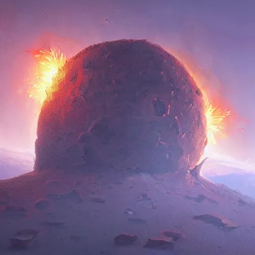 Image similar to A digital painting of a meteor containing an insect hive burning up in the atmosphere, Wayne Barlowe Greg Rutkowski Jessica Rossier