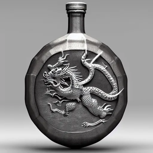 Prompt: transparent ancient boar flask with a Chinese dragon, raytracing, orthographic 3d rendering, octane render