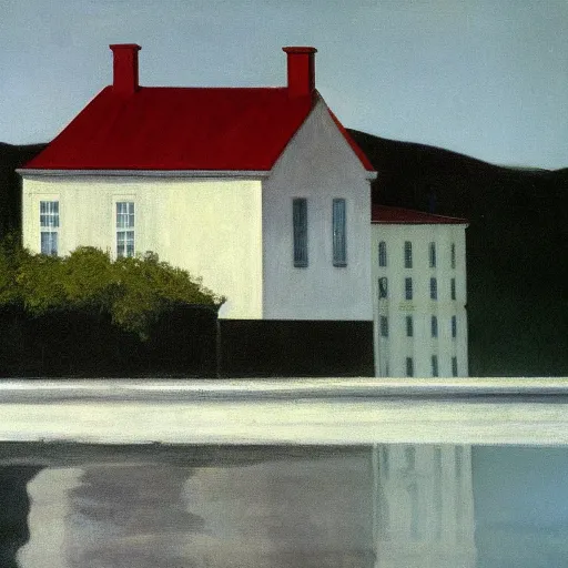 Prompt: painting of a flooded house, by Edward Hopper