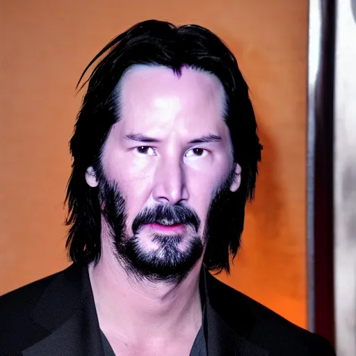 Image similar to Glowing purple eyes, Keanu Reeves